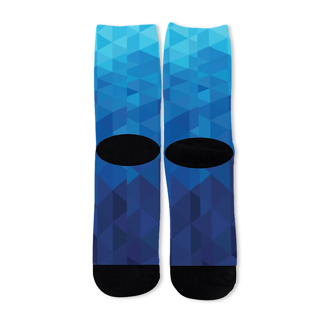 Blue Geometric Triangle Pattern Print Long Socks
