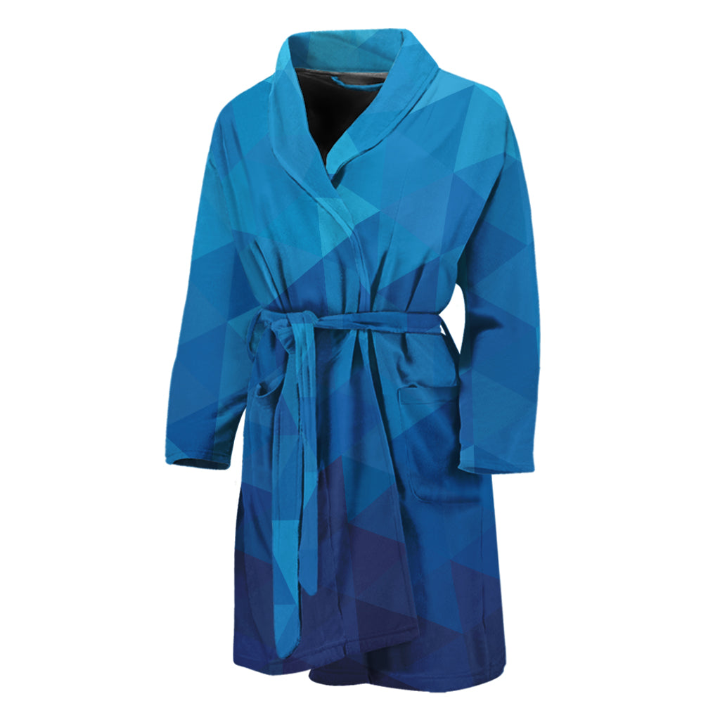 Blue Geometric Triangle Pattern Print Men's Bathrobe