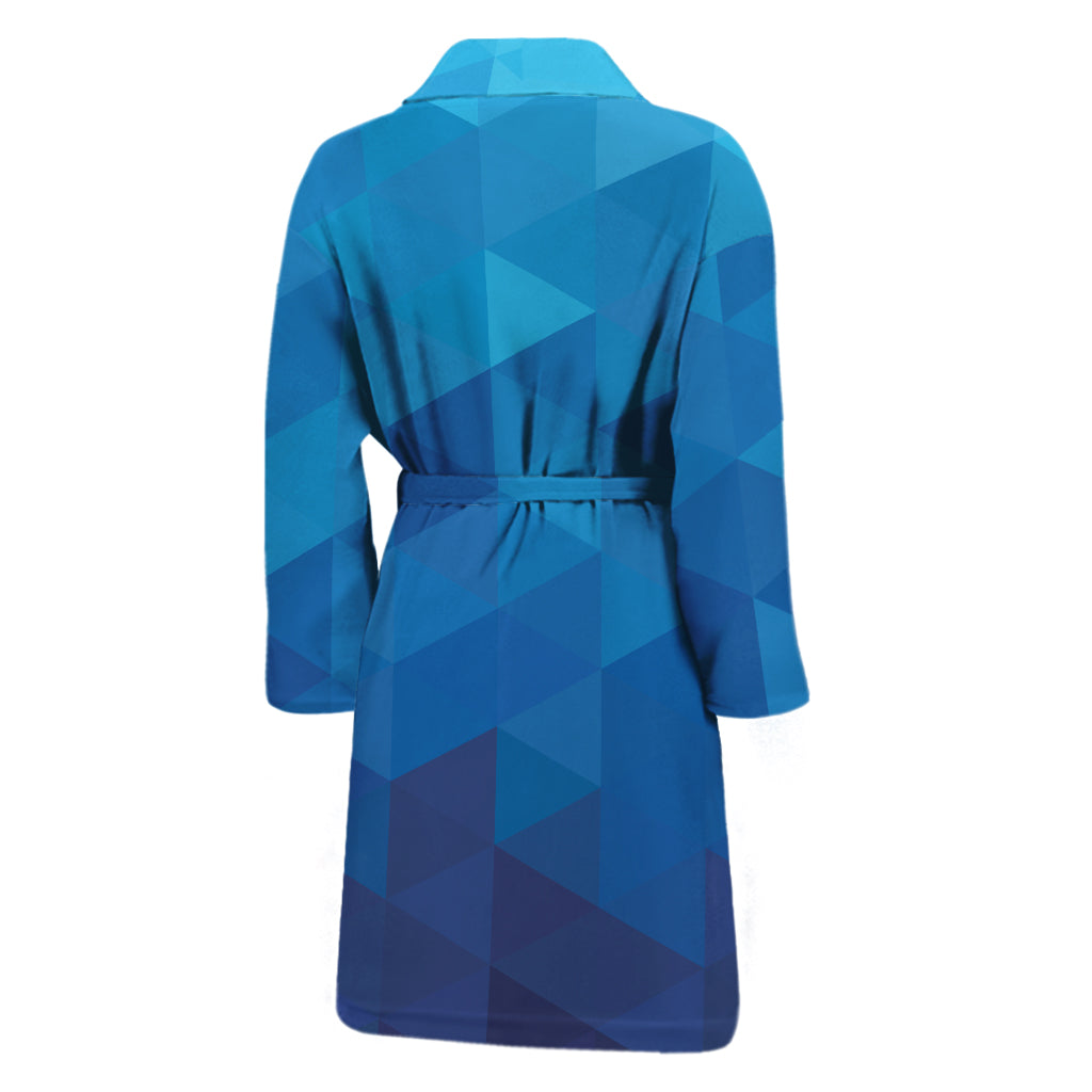 Blue Geometric Triangle Pattern Print Men's Bathrobe