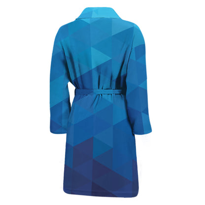 Blue Geometric Triangle Pattern Print Men's Bathrobe