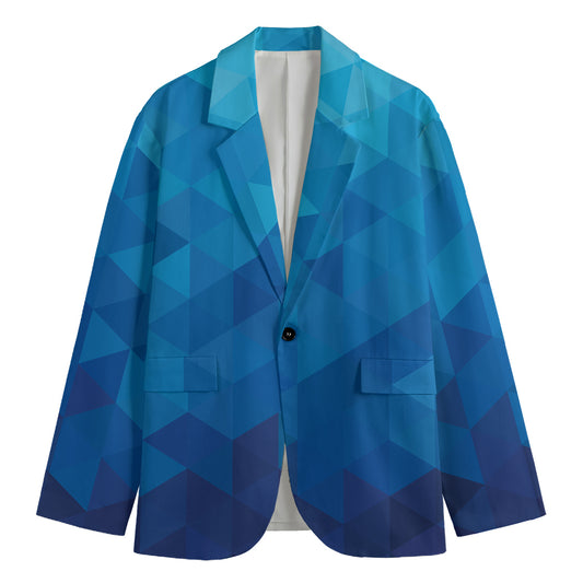 Blue Geometric Triangle Pattern Print Men's Blazer