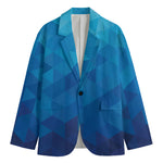 Blue Geometric Triangle Pattern Print Men's Blazer