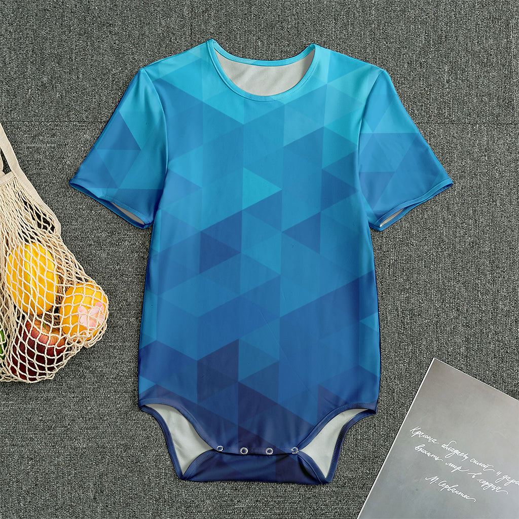 Blue Geometric Triangle Pattern Print Men's Bodysuit