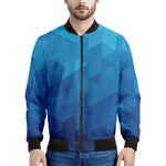 Blue Geometric Triangle Pattern Print Men's Bomber Jacket