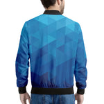 Blue Geometric Triangle Pattern Print Men's Bomber Jacket