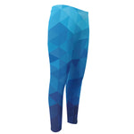 Blue Geometric Triangle Pattern Print Men's Compression Pants
