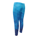 Blue Geometric Triangle Pattern Print Men's Compression Pants