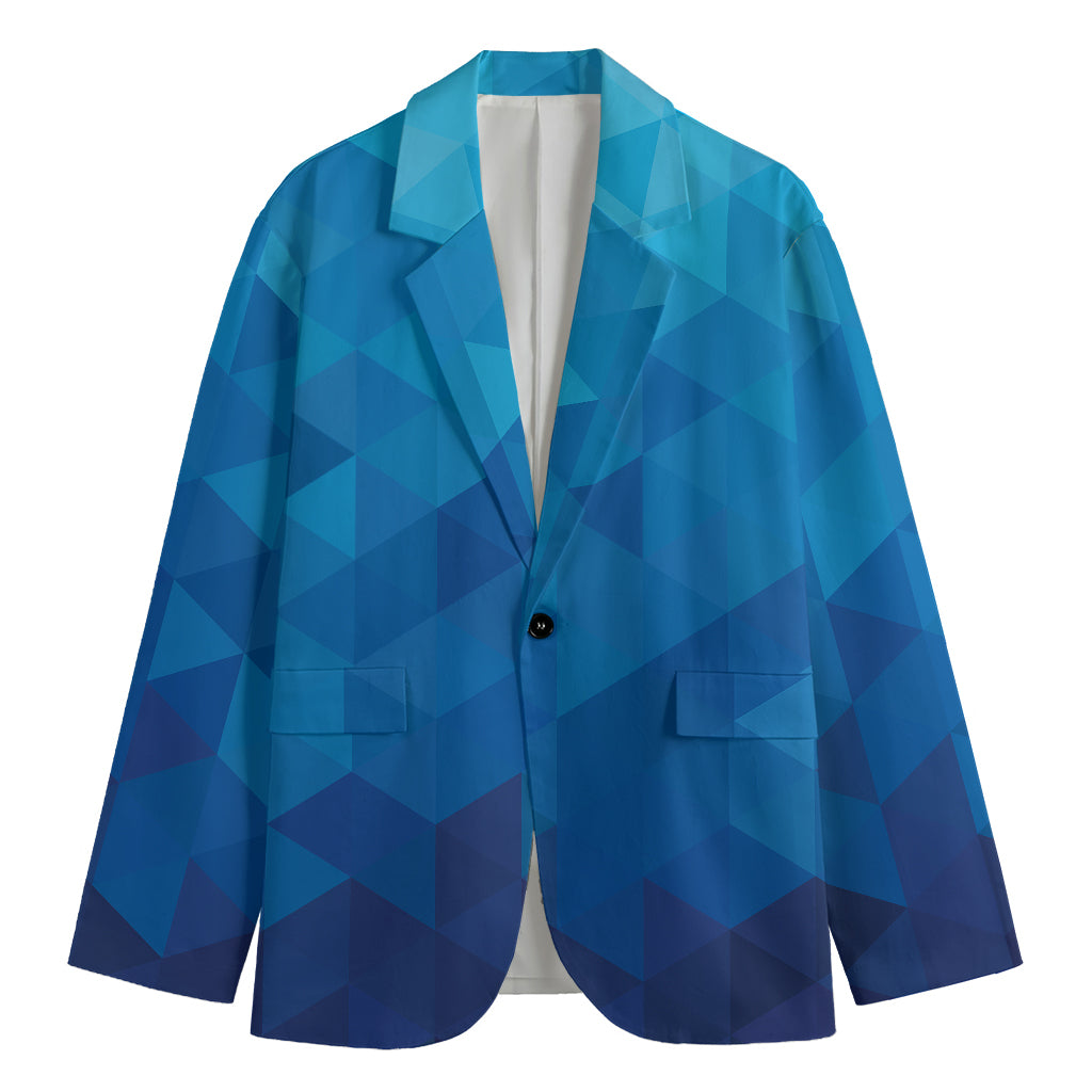 Blue Geometric Triangle Pattern Print Men's Cotton Blazer