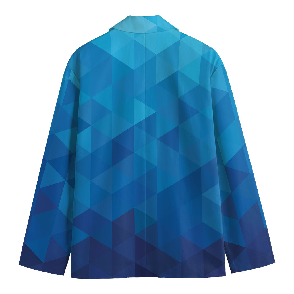 Blue Geometric Triangle Pattern Print Men's Cotton Blazer