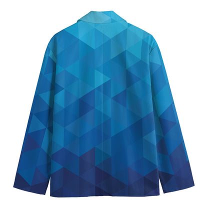 Blue Geometric Triangle Pattern Print Men's Cotton Blazer