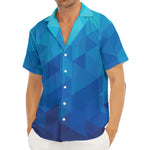 Blue Geometric Triangle Pattern Print Men's Deep V-Neck Shirt