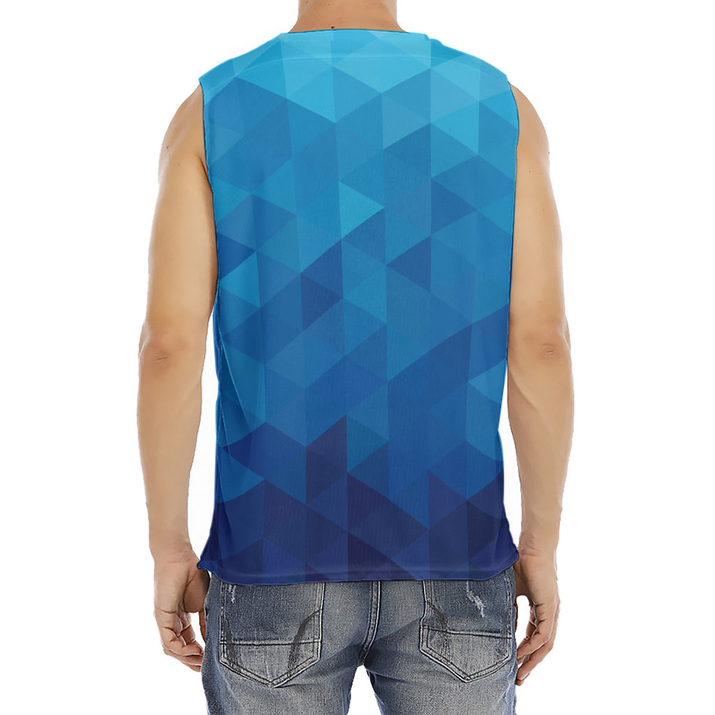 Blue Geometric Triangle Pattern Print Men's Fitness Tank Top