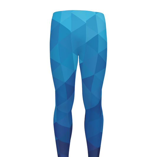 Blue Geometric Triangle Pattern Print Men's leggings