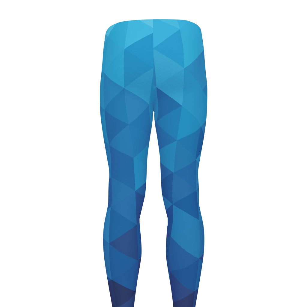 Blue Geometric Triangle Pattern Print Men's leggings