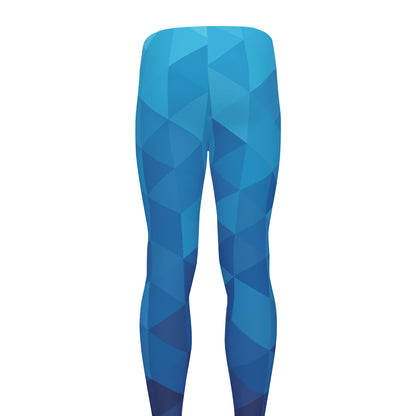 Blue Geometric Triangle Pattern Print Men's leggings