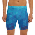 Blue Geometric Triangle Pattern Print Men's Long Boxer Briefs