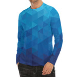 Blue Geometric Triangle Pattern Print Men's Long Sleeve Rash Guard