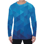 Blue Geometric Triangle Pattern Print Men's Long Sleeve T-Shirt