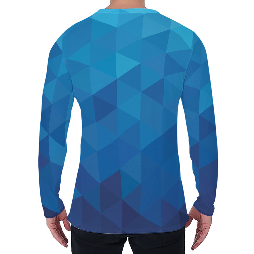 Blue Geometric Triangle Pattern Print Men's Long Sleeve T-Shirt