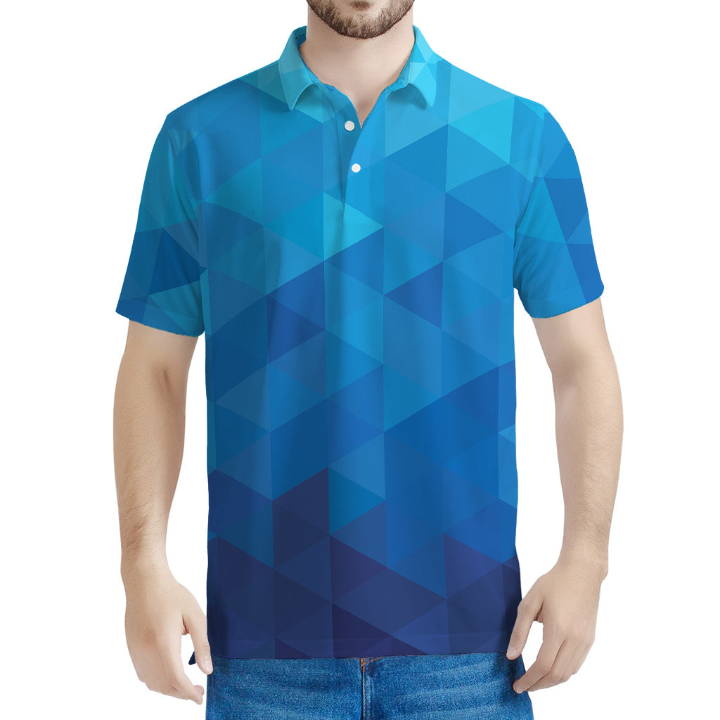 Blue Geometric Triangle Pattern Print Men's Polo Shirt