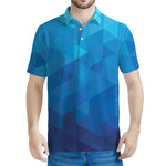 Blue Geometric Triangle Pattern Print Men's Polo Shirt