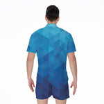 Blue Geometric Triangle Pattern Print Men's Rompers