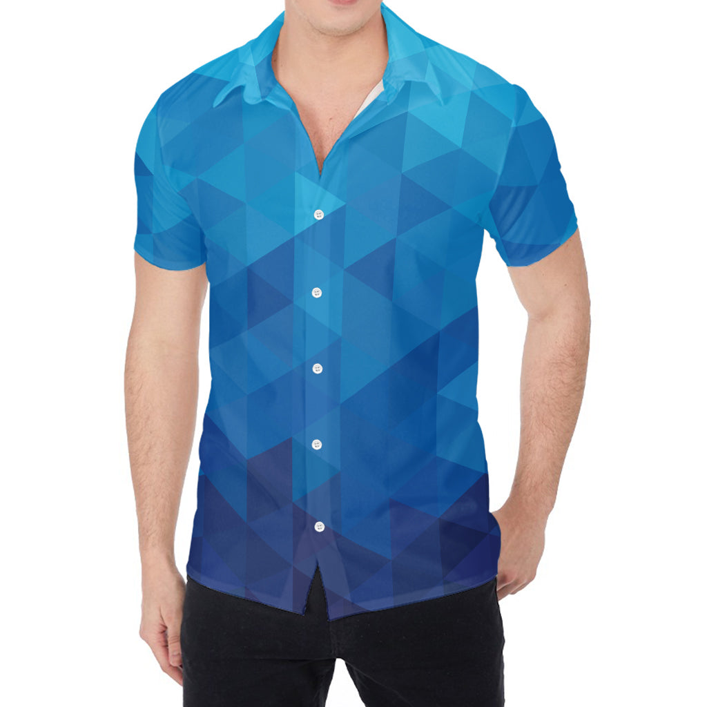 Blue Geometric Triangle Pattern Print Men's Shirt