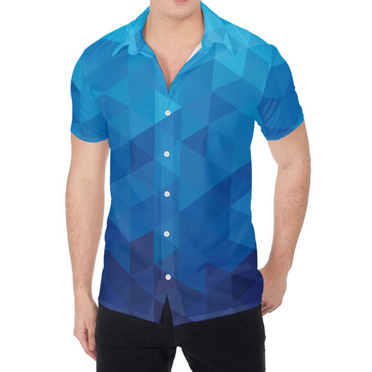 Blue Geometric Triangle Pattern Print Men's Shirt