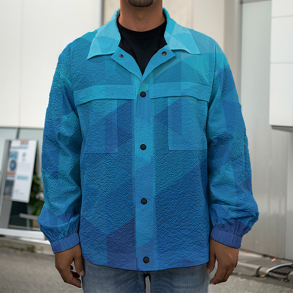 Blue Geometric Triangle Pattern Print Men's Shirt Jacket