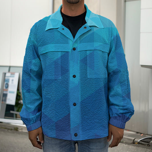 Blue Geometric Triangle Pattern Print Men's Shirt Jacket