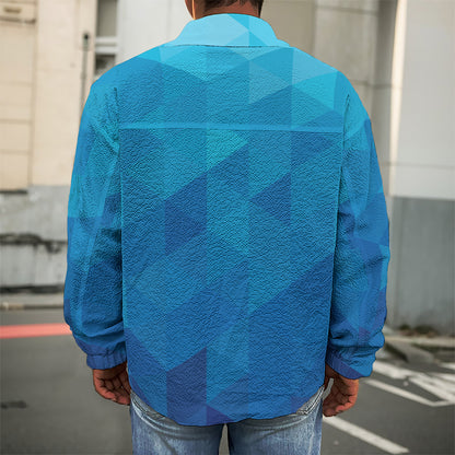 Blue Geometric Triangle Pattern Print Men's Shirt Jacket
