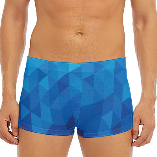 Blue Geometric Triangle Pattern Print Men's Short Boxer Briefs