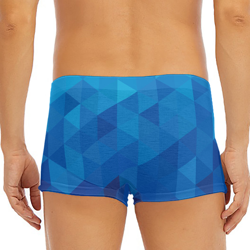 Blue Geometric Triangle Pattern Print Men's Short Boxer Briefs
