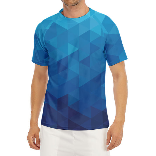 Blue Geometric Triangle Pattern Print Men's Short Sleeve Rash Guard