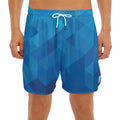 Blue Geometric Triangle Pattern Print Men's Split Running Shorts