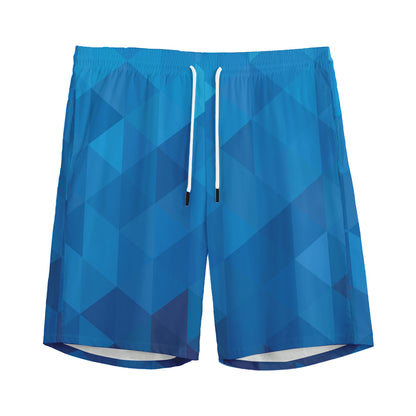 Blue Geometric Triangle Pattern Print Men's Sports Shorts