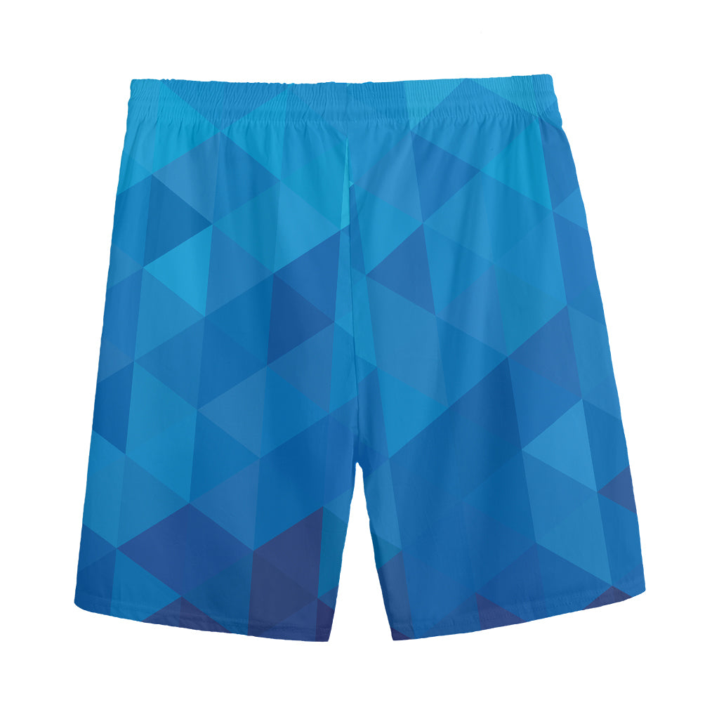 Blue Geometric Triangle Pattern Print Men's Sports Shorts