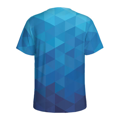 Blue Geometric Triangle Pattern Print Men's Sports T-Shirt
