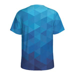 Blue Geometric Triangle Pattern Print Men's Sports T-Shirt