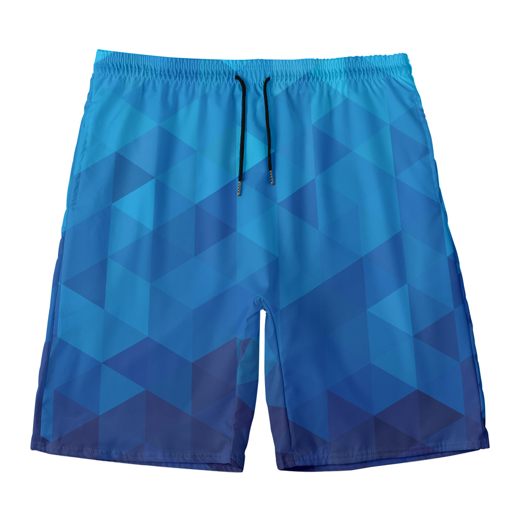 Blue Geometric Triangle Pattern Print Men's Swim Trunks
