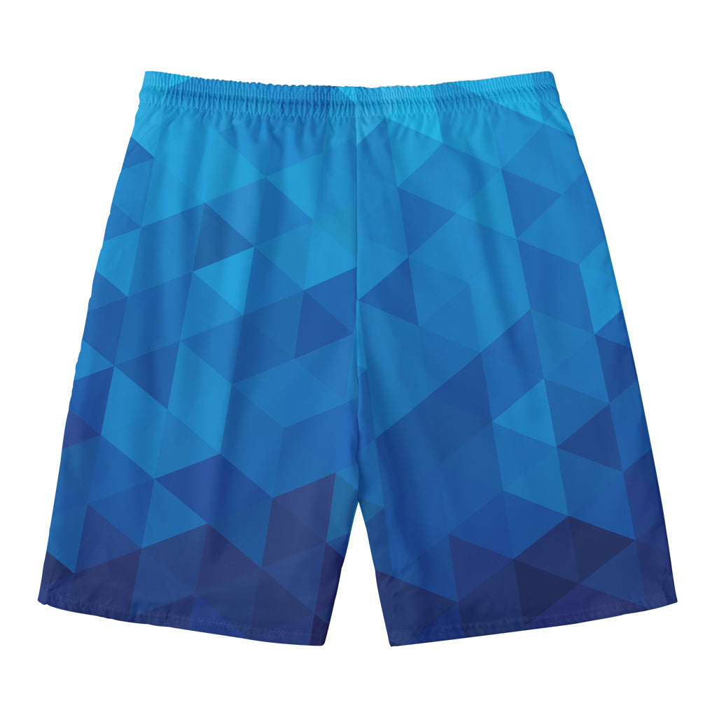 Blue Geometric Triangle Pattern Print Men's Swim Trunks