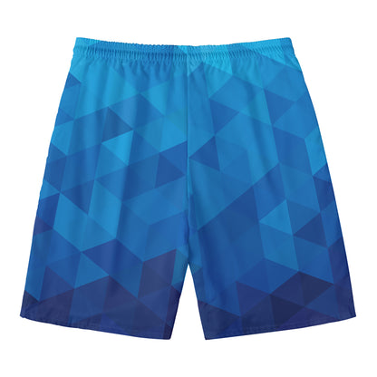 Blue Geometric Triangle Pattern Print Men's Swim Trunks