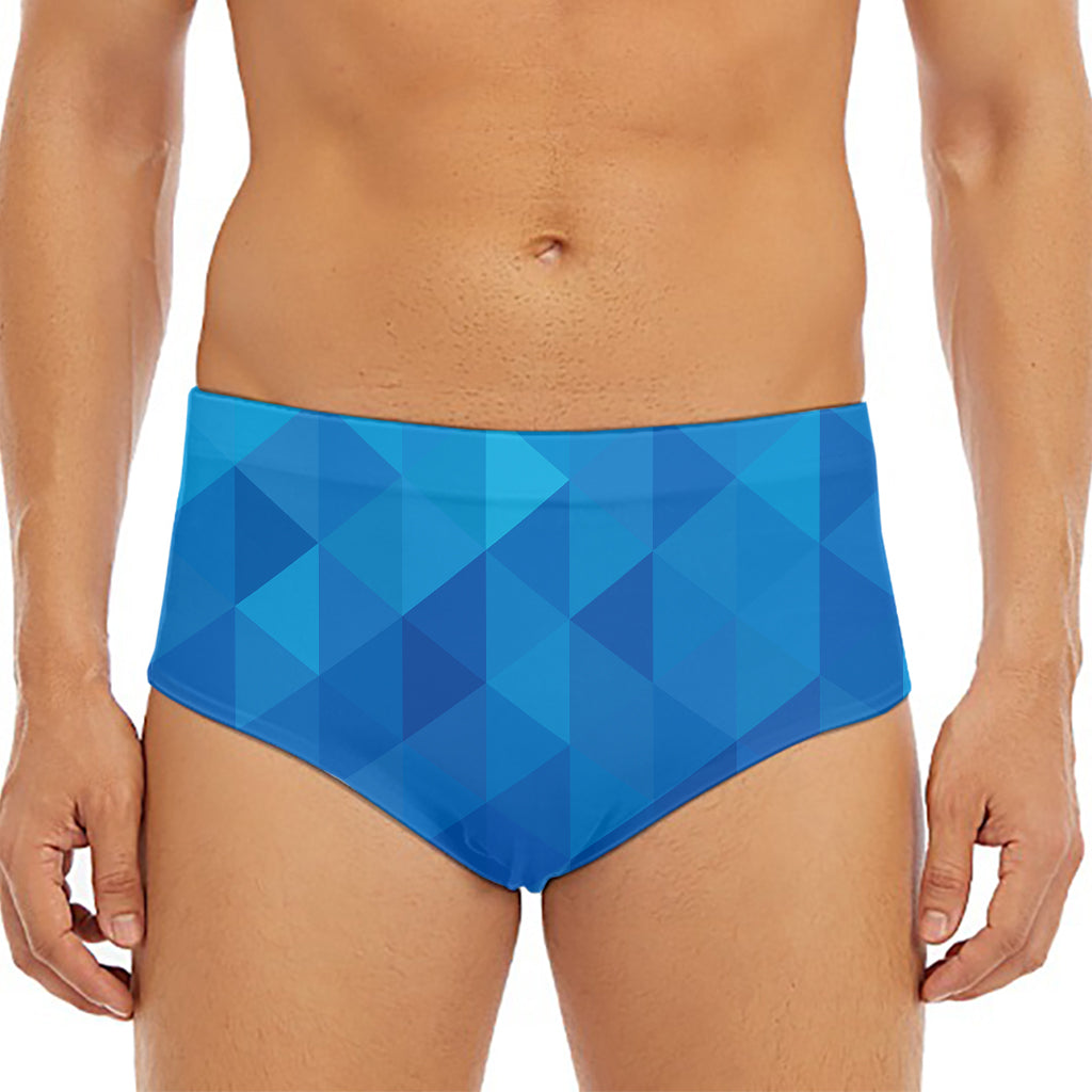 Blue Geometric Triangle Pattern Print Men's Triangle Swim Briefs
