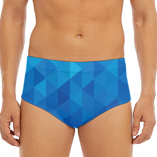 Blue Geometric Triangle Pattern Print Men's Triangle Swim Briefs