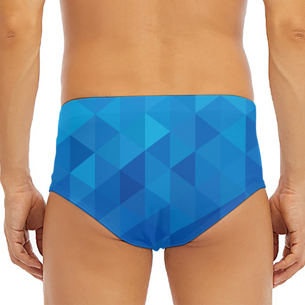 Blue Geometric Triangle Pattern Print Men's Triangle Swim Briefs
