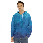 Blue Geometric Triangle Pattern Print Men's Velvet Pullover Hoodie