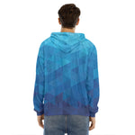 Blue Geometric Triangle Pattern Print Men's Velvet Pullover Hoodie