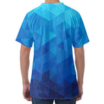 Blue Geometric Triangle Pattern Print Men's Velvet T-Shirt