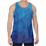 Blue Geometric Triangle Pattern Print Men's Velvet Tank Top