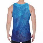 Blue Geometric Triangle Pattern Print Men's Velvet Tank Top